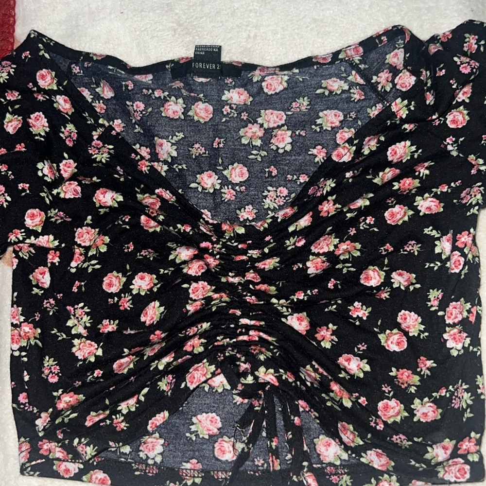 Forever 21 black and rose top drawstring